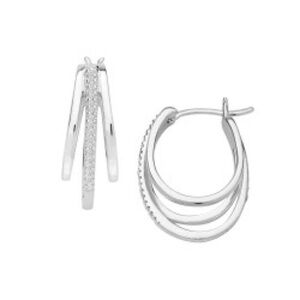 SUN 925 Sterling Silver Multi Hoop Diamond Accent Earrings Layered Hoop Earrings
